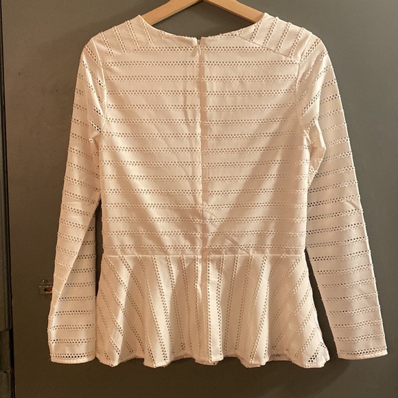 Banana Republic Long Sleeve Peplum Lace Eyelet Blouse in Ivory White - Picture 5 of 9